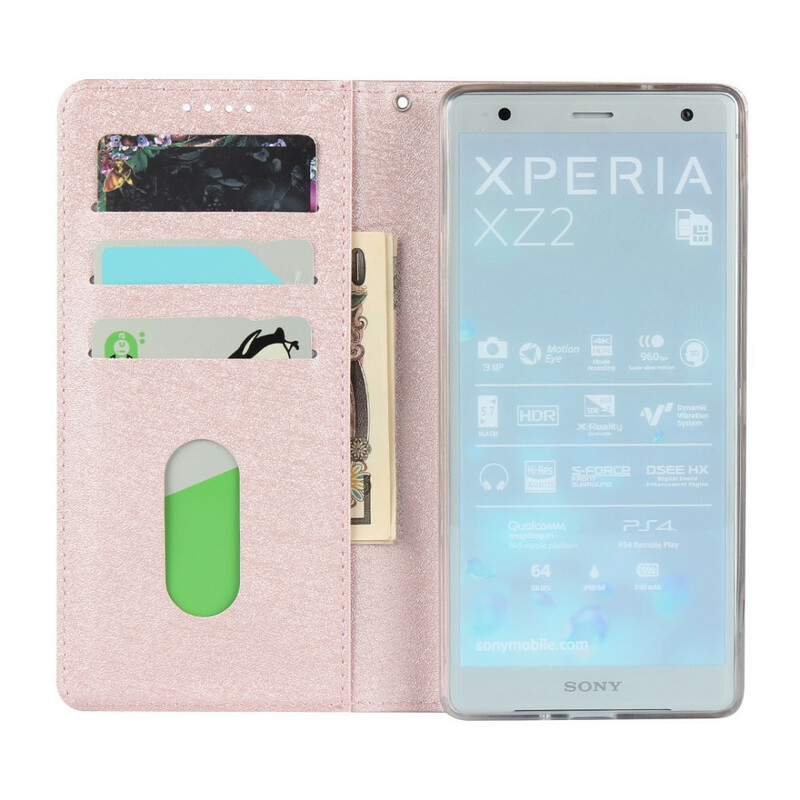 Flip Cover Sony Xperia XZ2 Style Weiches Leder mit Lanyard