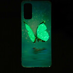 Samsung Galaxy S20 Schmetterling Cover Blau Fluoreszierend