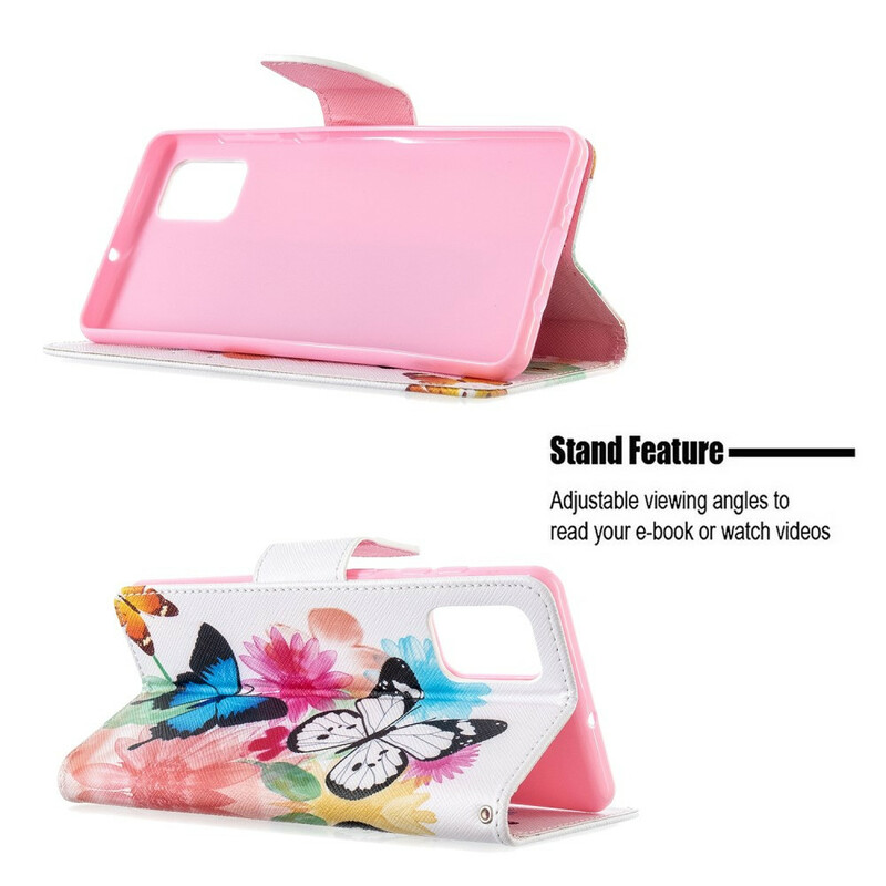 Hülle Samsung Galaxy A71 Gemalte Schmetterlinge und Blumen