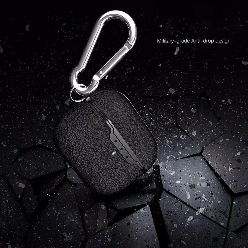 AirPods Pro Tasche in Litschi-Lederoptik mit Karabinerhaken