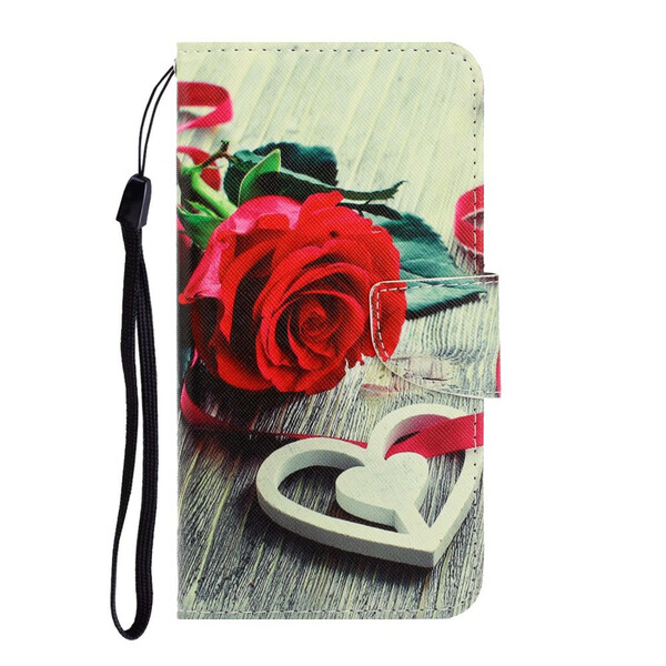 Xiaomi Redmi Note 9 Pro Tasche Romantische Rose mit Riemen