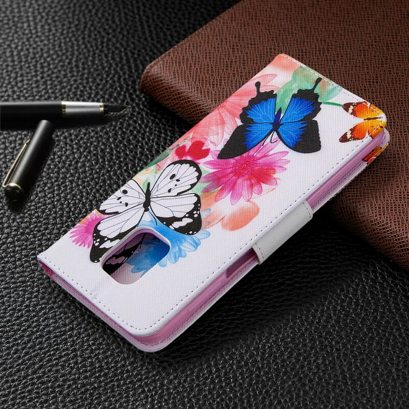 Xiaomi Redmi Note 9S / Note 9 Pro Hülle Gemalte Schmetterlinge und Blumen