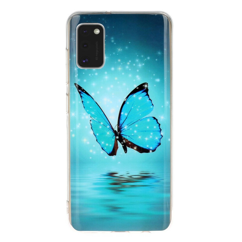 Samsung Galaxy A41 Schmetterling Cover Blau Fluoreszierend