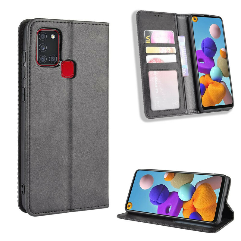 Flip Cover Samsung Galaxy A21s Vintage-Leder-Effekt Stilisiert