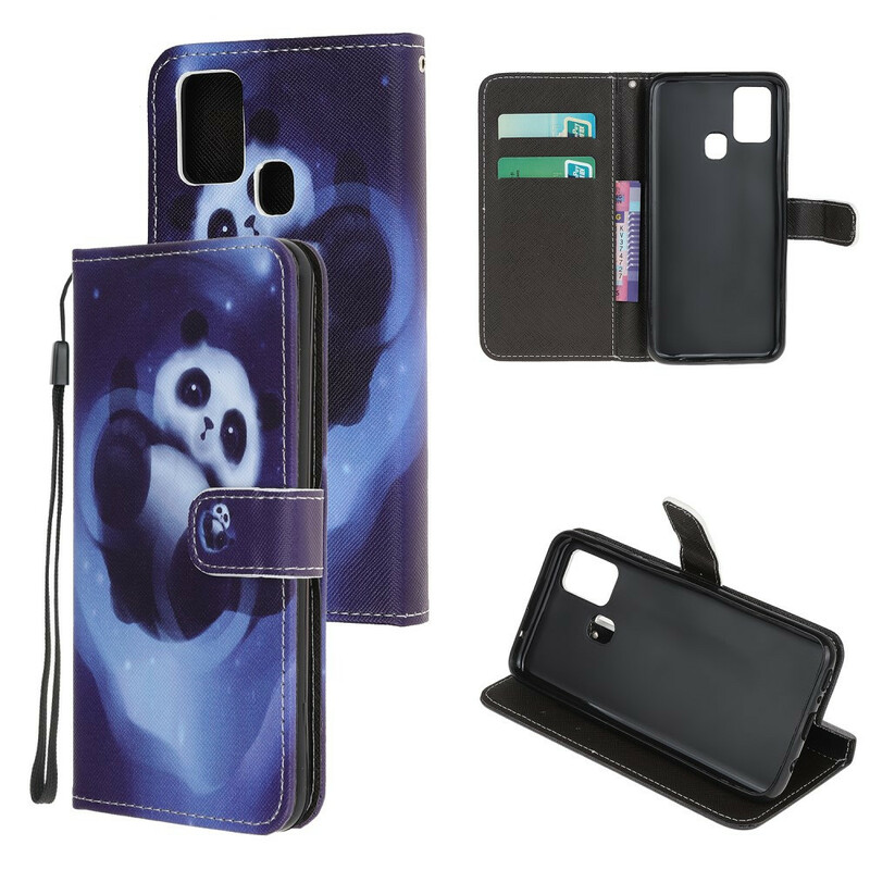 Samsung Galaxy A21s Panda Space Tasche mit Riemen