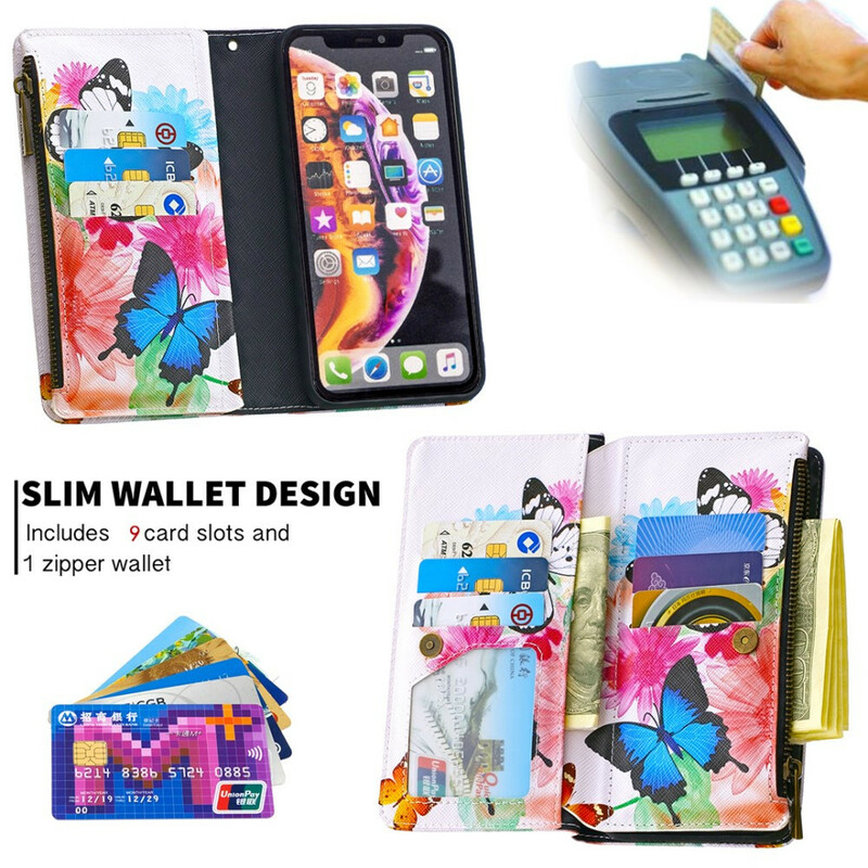 iPhone XR Hülle Tasche mit Reißverschluss Schmetterlinge