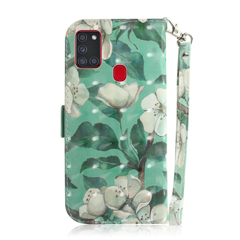 Samsung Galaxy A21s Tasche Blumenbaum mit Riemen