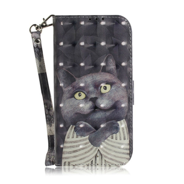 Samsung Galaxy A21s Tasche Katze Grau mit Riemen