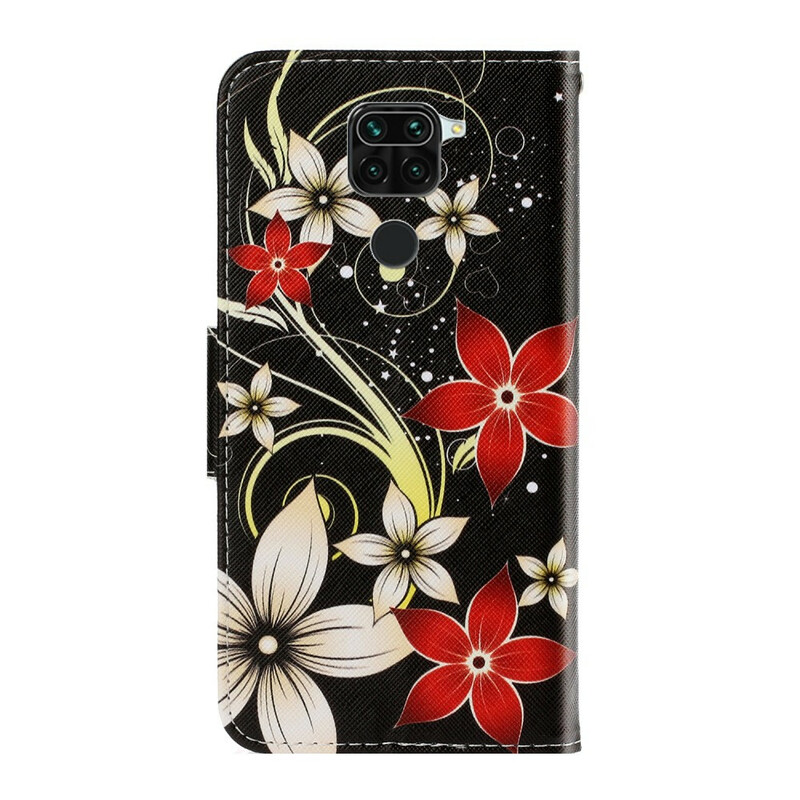 Xiaomi Redmi Note 9 Tasche Bunte Blumen mit Riemen