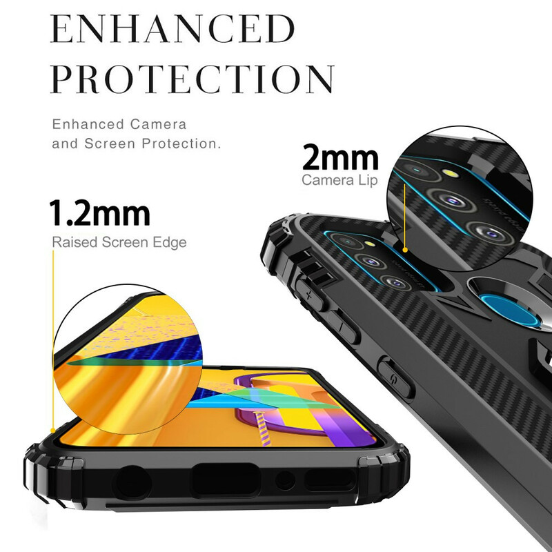 Samsung Galaxy M21 Ring und Kohlefaser Cover