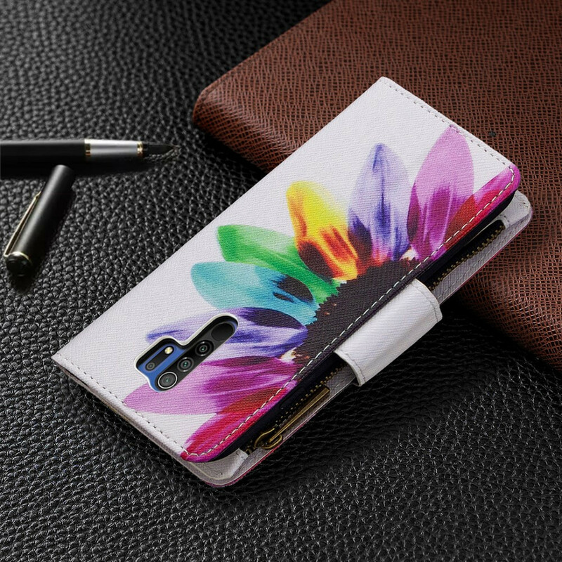 Xaiomi Redmi 9 Tasche mit Reißverschluss Blume