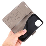 iPhone 12 Hülle Schmetterlinge und Blumen Lanyard