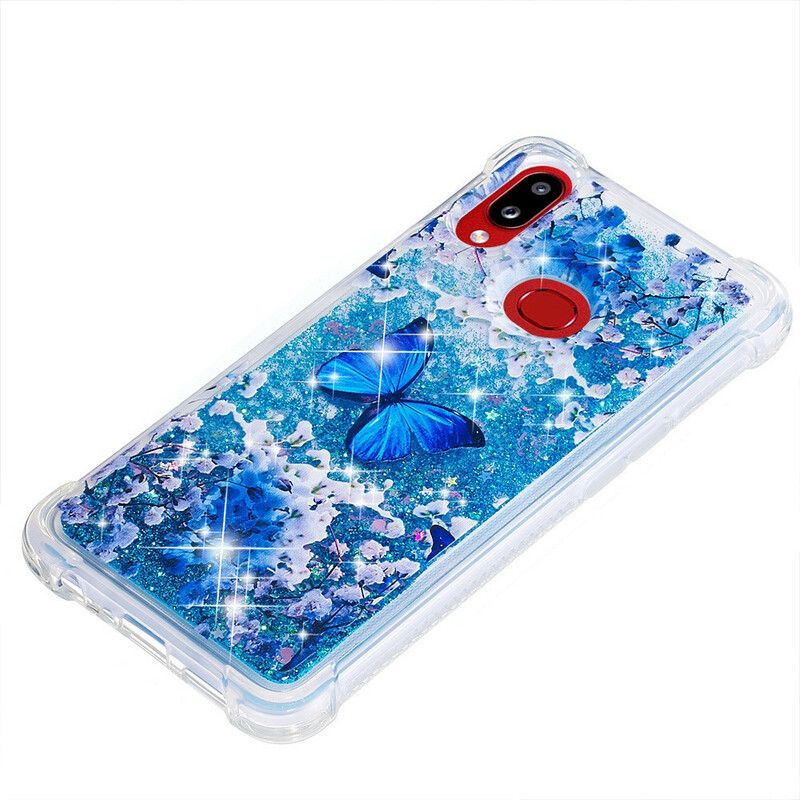 Samsung Galaxy A10s Cover Schmetterlinge Blau Glitter