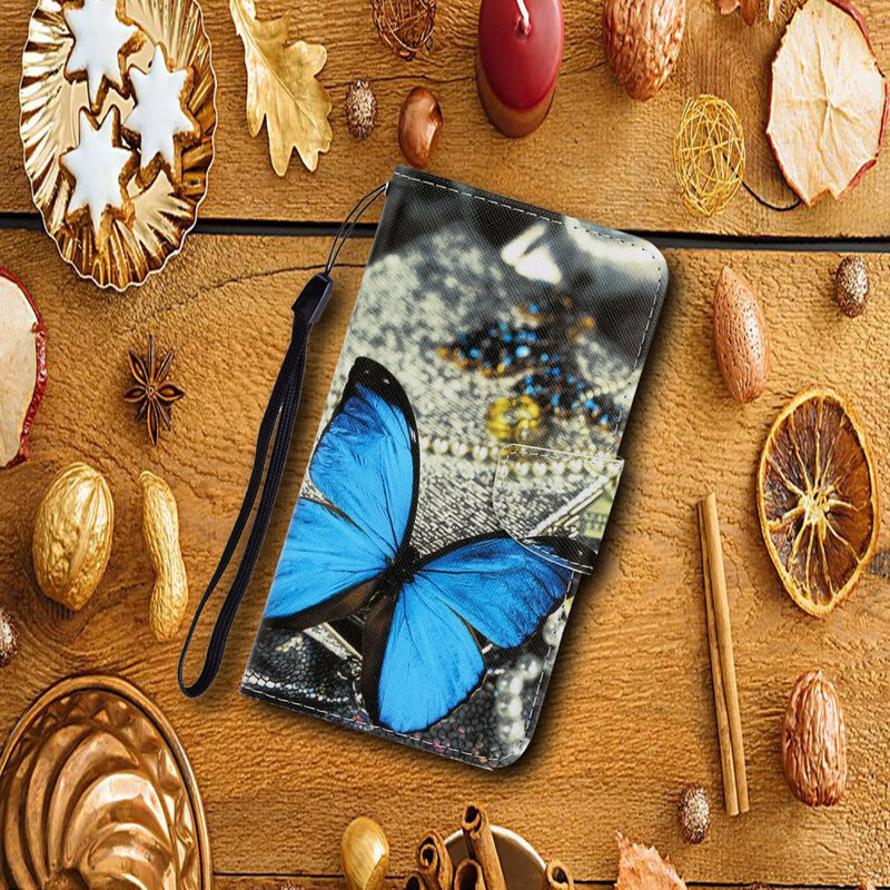 Hülle Samsung Galaxy Note 20 Ultra Variationen Schmetterlinge mit Riemen