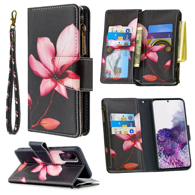 Samsung Galaxy S20 Tasche mit Reißverschluss Blume