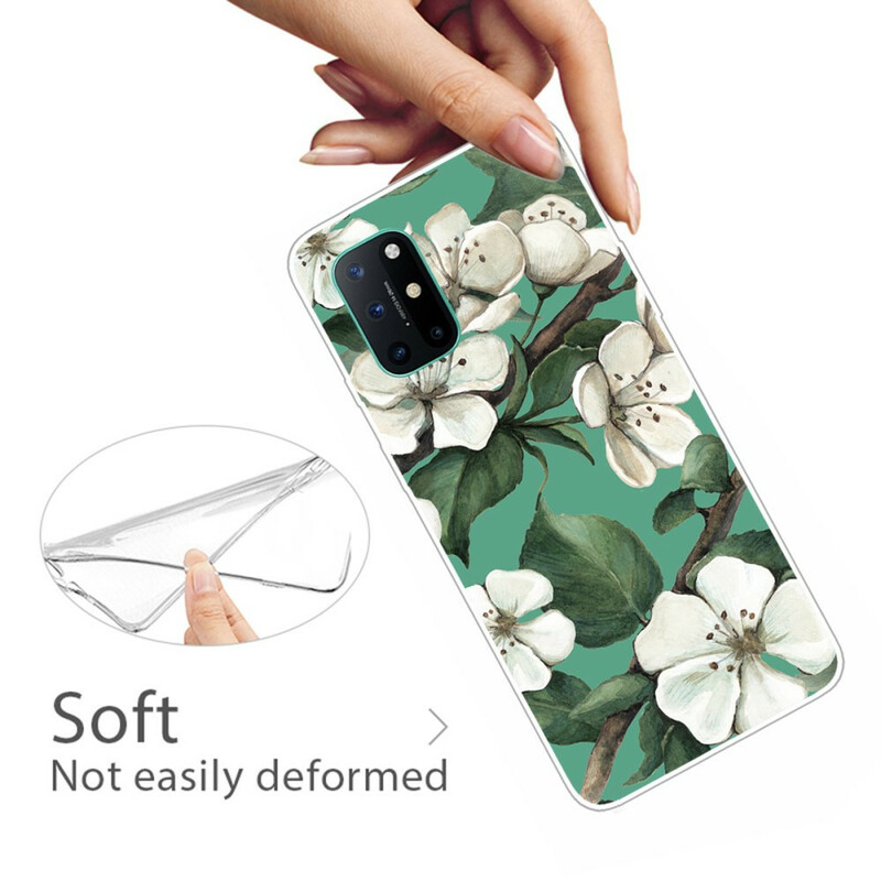 OnePlus 8T Cover Weiße Blumen Gemalt