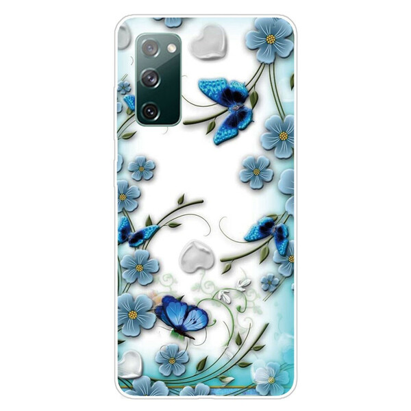 Samsung Galaxy S20 FE Cover Transparent Retro Schmetterlinge und Blumen