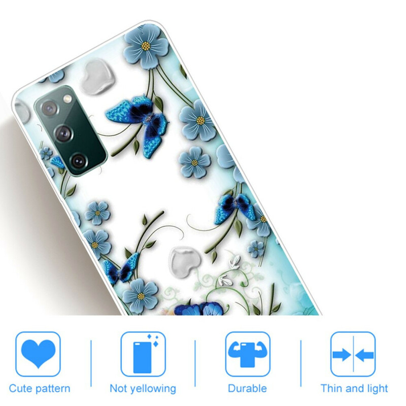 Samsung Galaxy S20 FE Cover Transparent Retro Schmetterlinge und Blumen