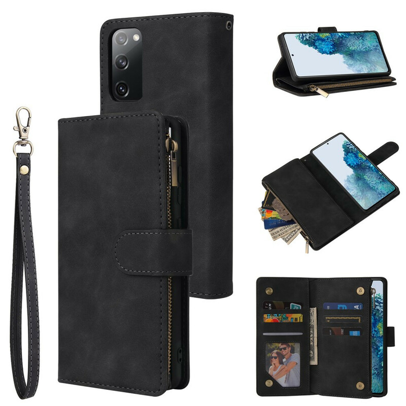 Samsung Galaxy S20 FE Style Leder Multi-Kartenhülle mit Lanyard