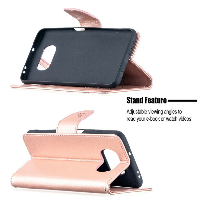 Xiaomi Poco X3 Tasche Bedruckte Schmetterlinge mit Riemen