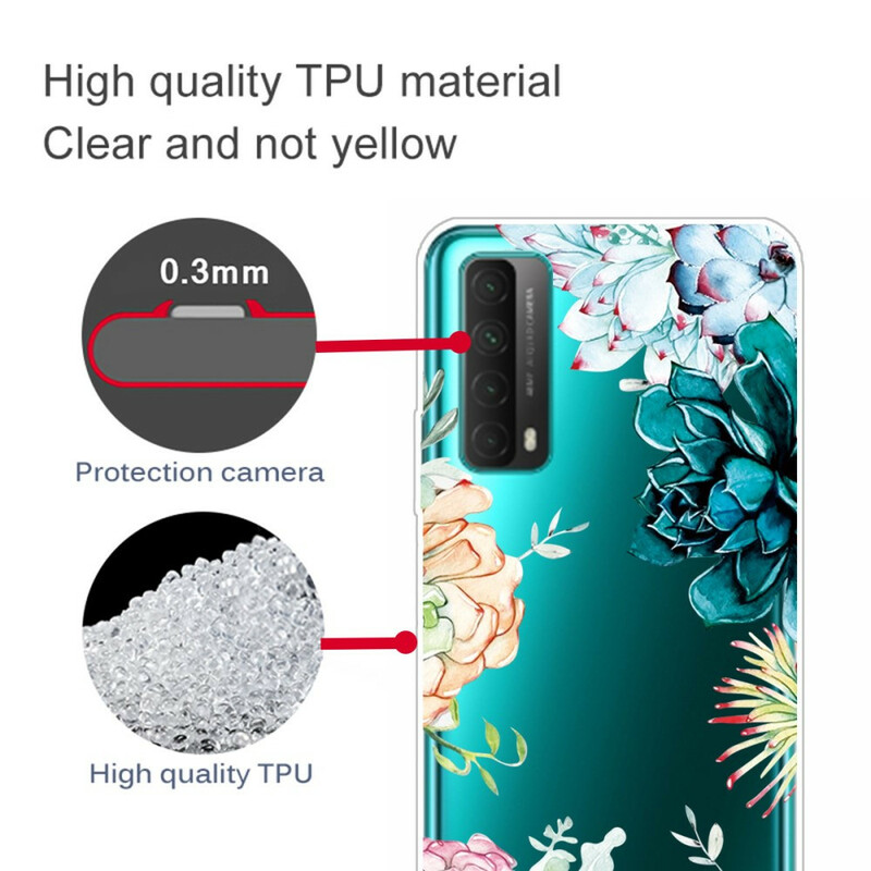 Huawei P Smart 2021 Transparent Aquarell Blumen Cover