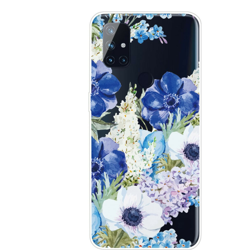 Cover OnePlus Nord N100 Transparent Blaue Blumen Aquarell