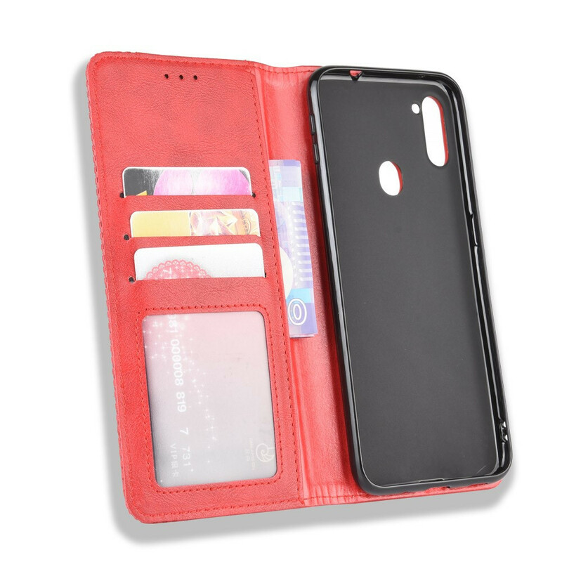 Flip Cover Samsung Galaxy M11 Vintage-Leder-Effekt Stilisiert