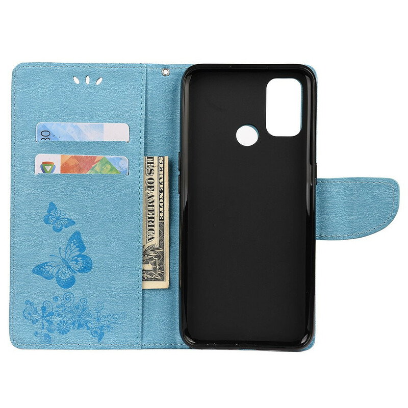 Oppo A53 / A53s Tasche Nur Schmetterlinge mit Lanyard