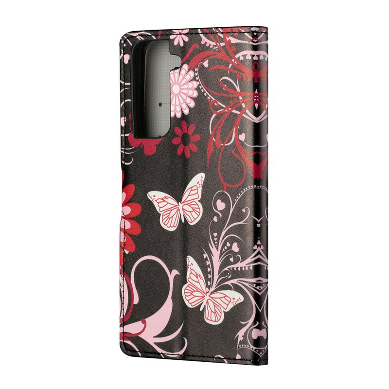 Hülle Samsung Galaxy S21 5G Schmetterlinge und Blumen