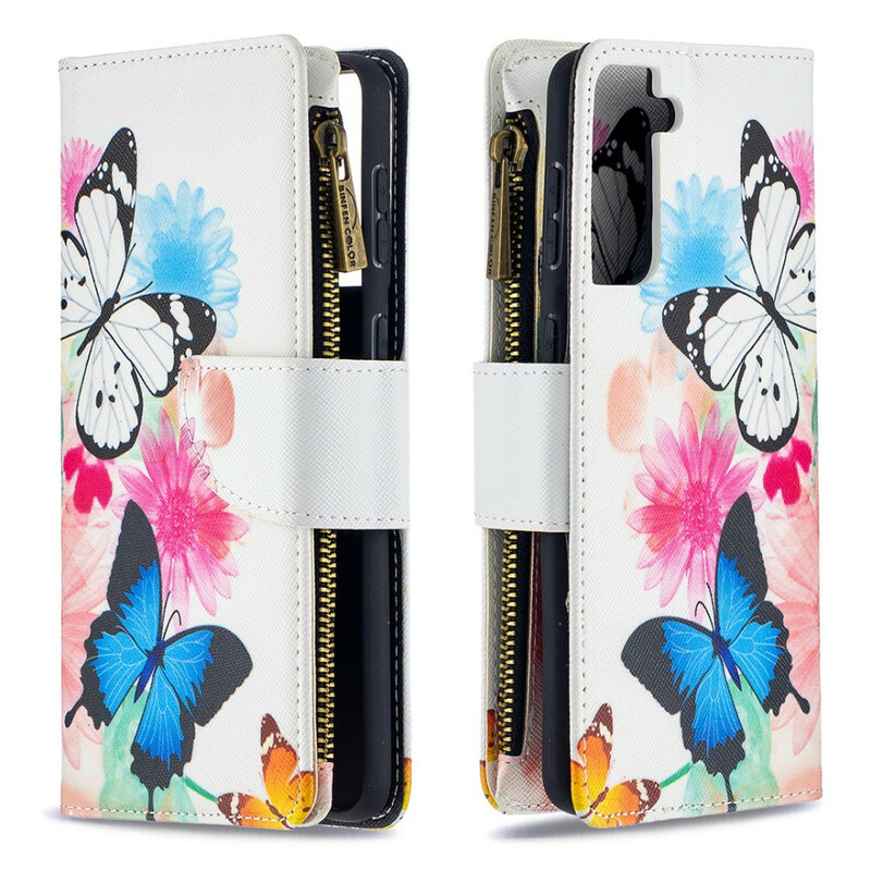 Samsung Galaxy S21 Plus 5G Tasche mit Reißverschluss Schmetterlinge