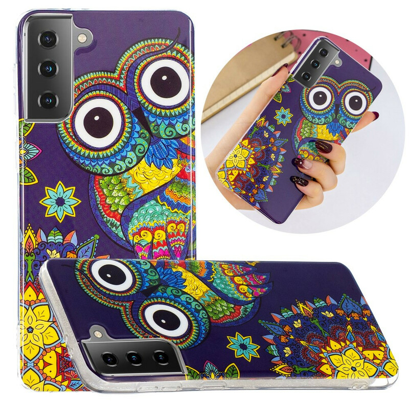 Samsung Galaxy S21 5G Cover Eule Mandala Fluoreszierend