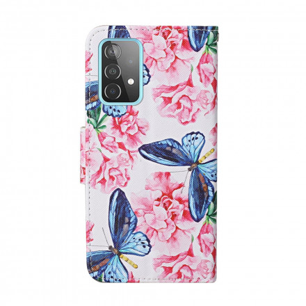 Samsung Galaxy A52 5G Custodia farfalle floreali Cordino