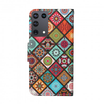 Samsung Galaxy S21 Ultra 5G Custodia Patchwork Mandalas con cinturino