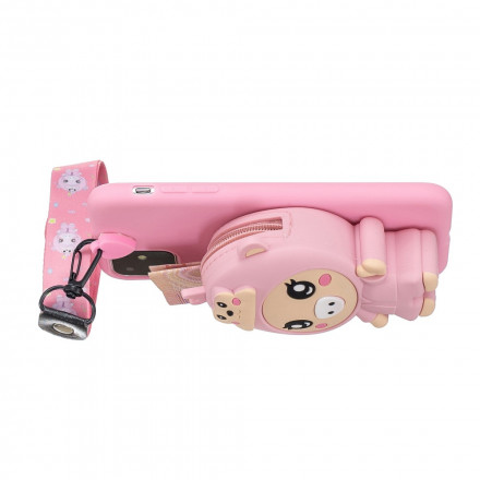 Custodia 3D Piggy per iPhone 11 con cinturino a moschettone