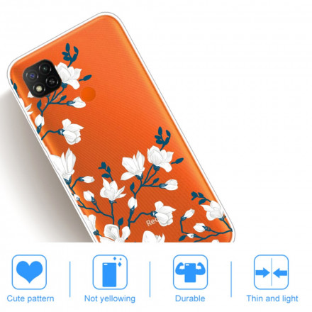 Xiaomi Redmi 9C Custodia Fiori Bianchi