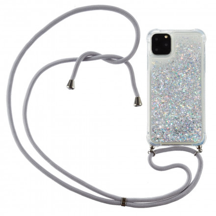 Custodia per iPhone 11 Pro Max con glitter e cordoncino