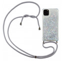 Custodia per iPhone 11 Pro Max con glitter e cordoncino