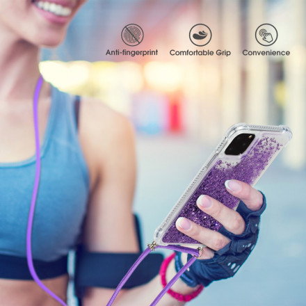 Custodia per iPhone 11 Pro Max con glitter e cordoncino
