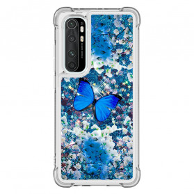 Xaiomi Mi Note 10 Lite Custodia Farfalle Glitter Blu