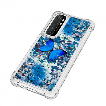 Xaiomi Mi Note 10 Lite Custodia Farfalle Glitter Blu