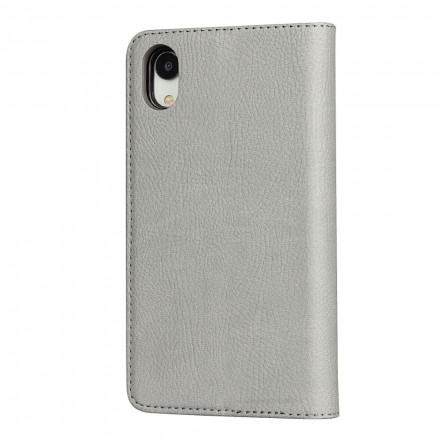 Flip Cover iPhone XR in vera pelle di litchi staccabile