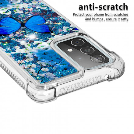 Samsung Galaxy A52 4G / A52 5G Custodia Farfalle Glitter Blu