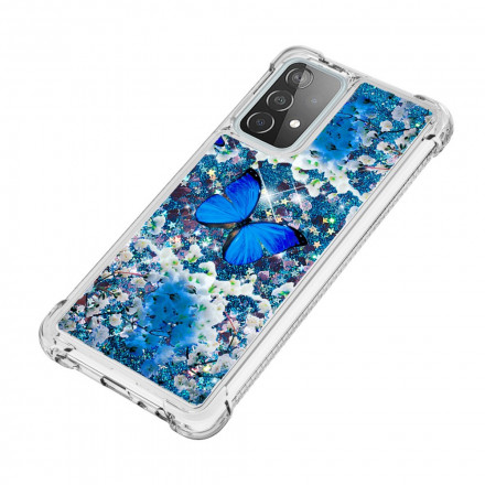Samsung Galaxy A52 4G / A52 5G Custodia Farfalle Glitter Blu