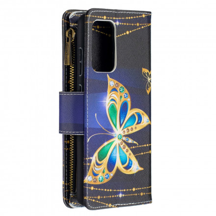 Samsung Galaxy A52 4G / A52 5G Custodia con tasca a zip con farfalle