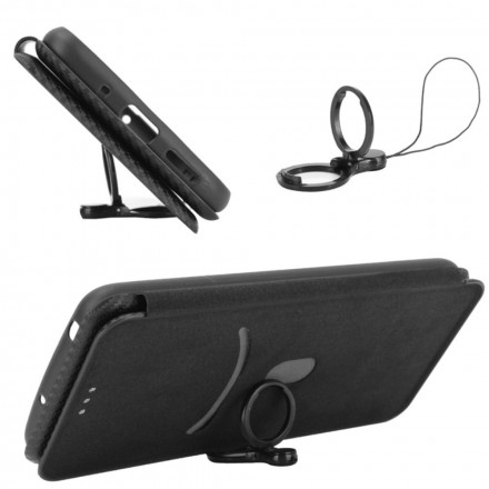 Flip Cover Xiaomi Redmi Note 10 / Note 10s in fibra di carbonio con supporto ad anello