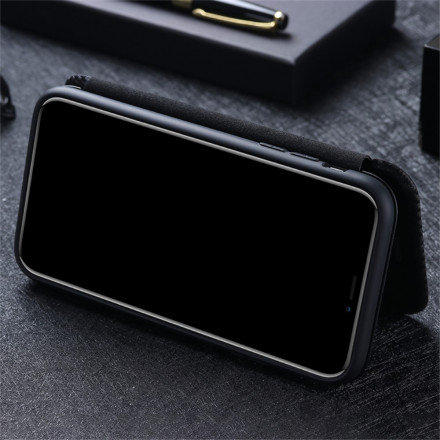 Flip Cover Xiaomi Redmi Note 10 / Note 10s in fibra di carbonio con supporto ad anello