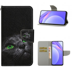 Xiaomi Mi 10T Lite 5G / Redmi Note 9 Pro 5G Custodia per gatti dagli occhi verdi con cinturino