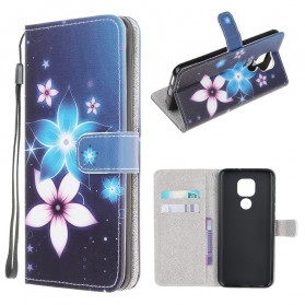 Moto G9 Play Custodia Fiori Lunari con Cinturino