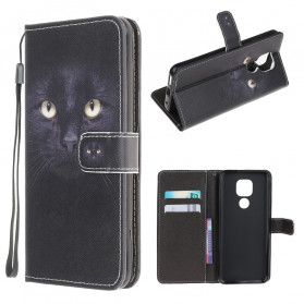 Moto G9 Play Custodia nera con cinturino occhi di gatto