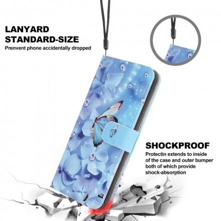 Samsung Galaxy A22 5G Custodia con cinturino con farfalle diamantate